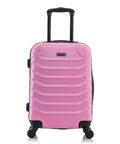 Durable pink carry-on luggage with hardside design, spinner wheels, and trolley handle for easy travel, 20-inch size by InUSA.