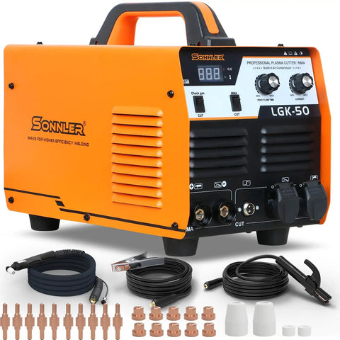 2 In 1 50 Amp Plasma Cutter And MMA Welder With Built In Air Compressor 220V Digital Inverter IGBT Arc Cutter Machine