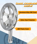 42 Tooth 165mm Aluminum Crankset with Bolts for 6 to 10 Speed Gears and Dual Chain Guard, visible alloy with CNC cover