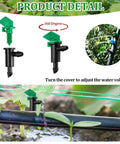 Close-up of 60 Piece Drip Emitter Garden Irrigation Set With Flag Drippers In 3 Sizes, showing water flow adjustment on plants
