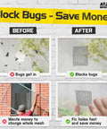 Comparison image showing before and after using 2 Inch By 30 Foot Window Screen Repair Tape For Quick No Tools Needed Fixes Of Screens Doors And Mosquito Nets Durable Black Mesh Patch With Easy Peel And Stick Adhesive For Mess Free Repairs At Home.