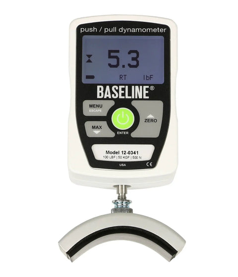 Electronic Push Pull Dynamometer Pro Grade Beast With 3 Push And 2 Pull Attachments, 100 Lb Capacity, Load Cell Tech, Reads Pounds Kilograms Or Newtons, Latex Free, USA Made, Compatible With Single And Dual Grip Testing Handles. digital display and pull attachment