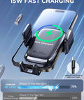 15W Wireless Car Charger With Auto Clamping Air Vent Mount for iPhone 17 Pro Max showcasing fast charging capabilities