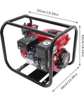 Heavy Duty Workhorse 7.5HP 212CC Gas Water Pump 2 Inch Twin Impeller with protective frame dimensions shown.