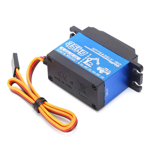 Heavy Duty 35Kg Digital Metal Gear Servo For Rc Cars Aluminum Build showing blue and black design with wiring for easy hookup.