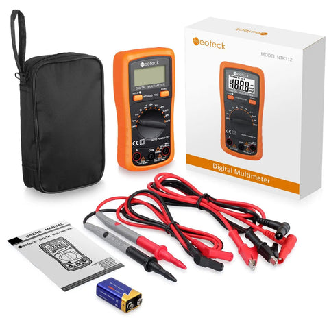 Auto Ranging Pocket Digital Multimeter For Diyers, 2000 Counts, accessories, user manual, 9V battery