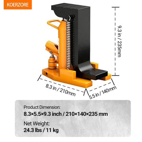Koerzore 2.5 Ton Toe Jack And 5 Ton Top Hydraulic Floor Jack Heavy Duty Bottle Lift Tool with dimensions 8.3x5.5x9.3 inches.