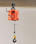3-In-1 Electric Hoist Winch With 1550 Lb Capacity, Do-It-All Heavy-Duty Portable Power Crane, 1500W, 25 Ft Lifting Height, 16.4 Ft/Min No Load Speed, Includes Manual, Wired And Wireless Remote Control For Garage, Workshop, And Warehouse mounted on ceiling beam