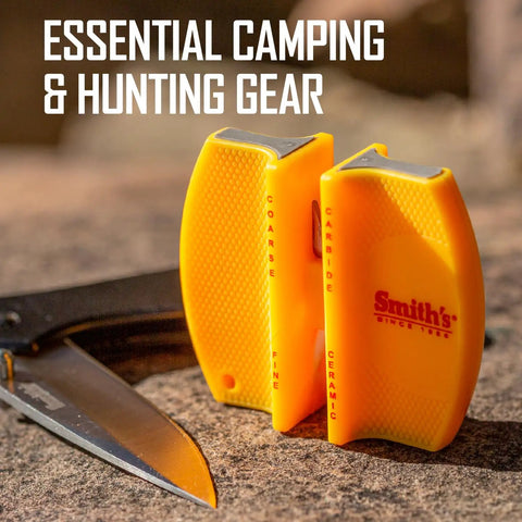 Two Step Knife Sharpener With Coarse And Fine Slots, Yellow Grab-And-Go Portable Outdoor Handheld Sharpening Tool for Camping