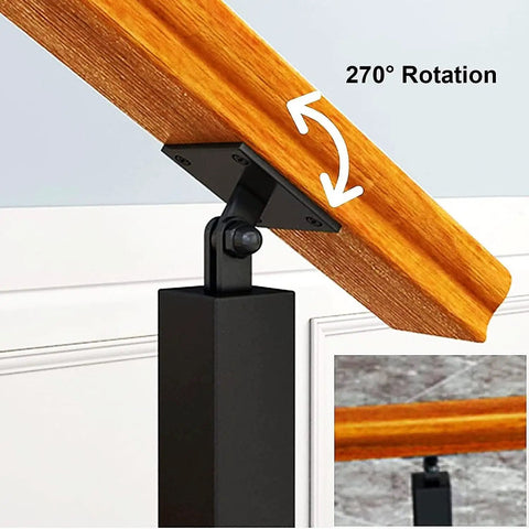 Rock Solid Black Wrought Iron Stair Railing Posts With Pre Drilled Mounting Holes For Backyard Decks And Entryways Slick Modern Balusters showing 270° rotation feature.