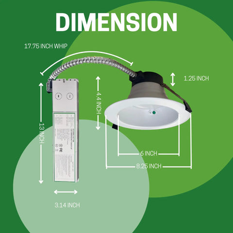 Six Inch Canless Led Recessed Downlights 4 Pack Features Tunable White Temperatures And Adjustable Wattage dimensions with measurements.