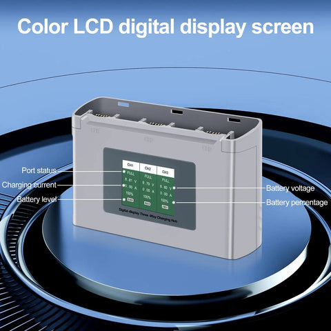 Beefy Mini 2 Series Intelligent Flight Battery 2 Pack 2400mAh LCD display charging station overview, 3 slots visible