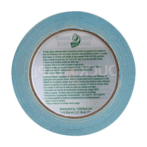Blue Double Sided Duct Tape Roll 1.4 Inch By 12 Yards With Aggressive Natural Rubber Adhesive on woven cotton cloth, top view