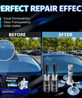 Before and after using Windshield Chip Repair Kit For Cars, Quick DIY Glass Crack Fix with Two Pack Auto Glass Repair Set.