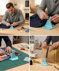 Man using Zipper Jig Tool for Easy Zip Installation Handy Third Hand Slider Guide for Three Four Point Five and Five Zipper Tapes Sewing and Repair Aid Blue in various sewing tasks