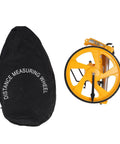 CFTGIW Measuring Wheel Portable Accurate 0-9999.9m Double Folding Tool for with black carrying bag and yellow wheel.