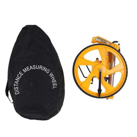 CFTGIW Measuring Wheel Portable Accurate 0-9999.9m Double Folding Tool for with black carrying bag and yellow wheel.