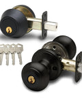 Colonial Door Knob Set With Keyed Alike Deadbolt Black Smudge Resistant Finish Easy Screwdriver Install Concealed Screws