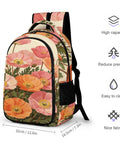 Peach Orange Wild Poppies Printed Unisex Backpack With Large Capacity, Durable Polyester Daypack for Everyday Use, shown with side view.