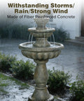 42.5 Inch Outdoor Water Fountain With 3 Tier Cascading Waterfall in rain, fiber reinforced concrete for garden decor