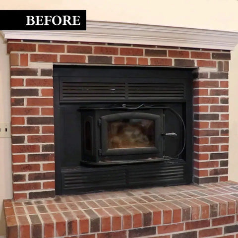 Brick fireplace before using Brick Transformations Whitewash Paint For Brick Walls And Fireplaces, Water Based Acrylic, Low Odor