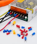 Two Pack Dual Row Terminal Block Kit With 2 Circuits, 20-30A, 200V-450V Screw Terminal Strips, Heavy Duty Wire Clamps, Includes Eight Heat Shrink Connectors For Clean, Easy Wiring And Less Clutter. Power supply terminal block with wired screw terminals and heat shrink connectors
