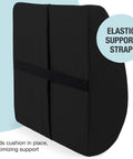 Premium Lumbar Support Pillow For Chair With Ergonomic Contoured Foam Insert Designed To Ease Lower Back Pain And Improve Posture, featuring elastic support strap.