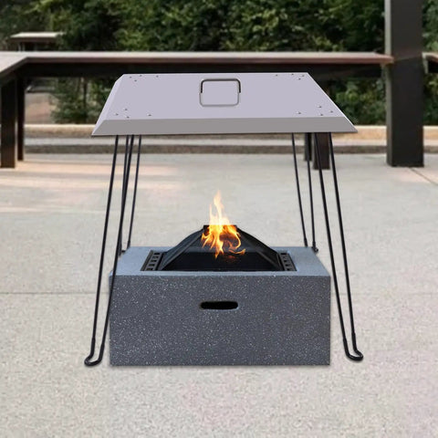 Square Fire Pit Heat Deflector Shield With Foldable Legs Stainless Steel Outdoor Camping Heat Shield in use