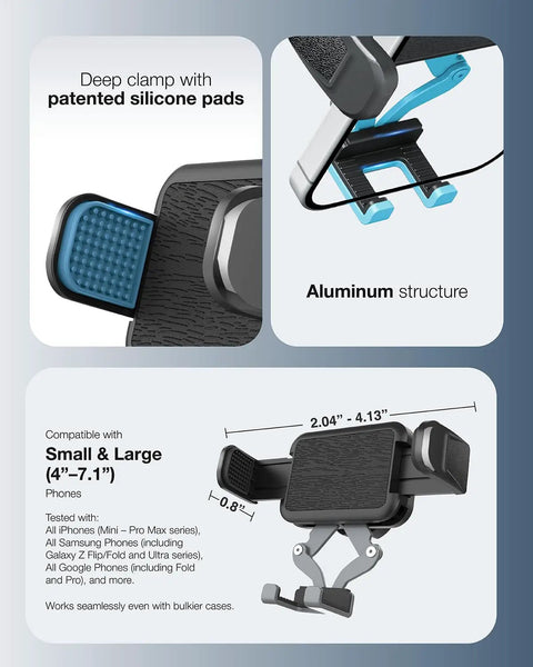 Magnetic Phone Holder With No Fuss Quick Release Clamp For Golf Cart And Gym, aluminum, silicone, fits 4-7.1 inch phones
