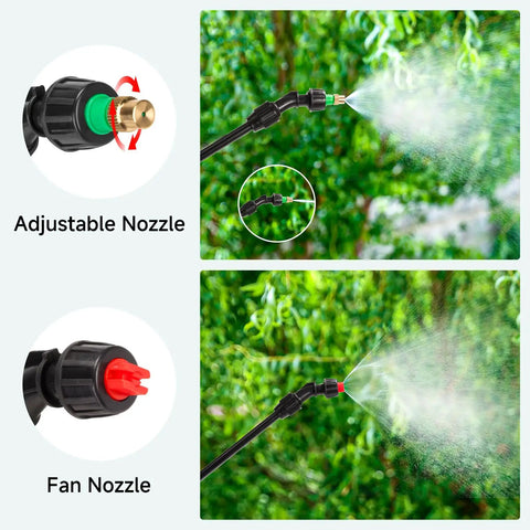 Beefy Acid Resistant Sprayer Wand Kit With Four Nozzle Types For Smooth Spraying showing adjustable and fan nozzles in use