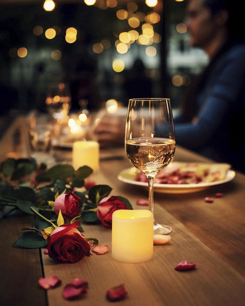 Remote Control Flameless Votive Candles 12 Pack Flickering Battery Operated LED Tealight Candles For Cozy Wedding Decor on dining table
