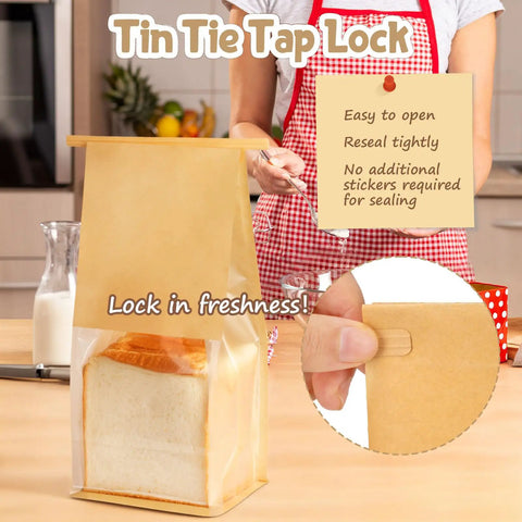 Bread And Cookie Bags With Seal And Window 50 Pack Reusable Bakery Bags With Tin Tie Tabs for storing bakery items