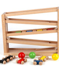 Wooden Race Track Ramp Toy For Toddlers 5 Level Car Ramp Set With 4 Wood Cars And 3 Balls No Assembly Durable Building Toy