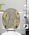 Round Luxury ornate for creating textiles paper Print gold Toilet Seat featuring floral design and bird, sturdy resin construction.