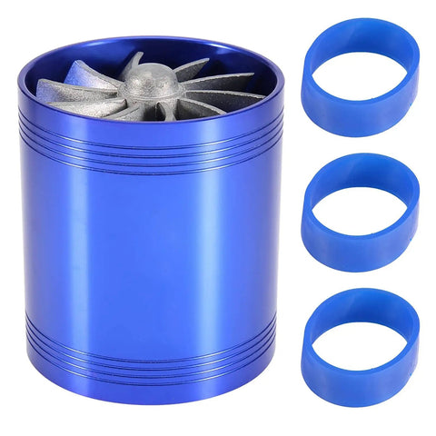 Dual Turbine Air Intake Booster With Aluminum Alloy Construction And Rubber Seals For Auto Use Boost Throttle Response For Gas Savings Fuel Efficiency And Power High Flow Turbo Style Intake With Blue Finish And Easy Install