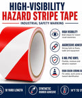 Knockout Black And Yellow Hazard Stripe Tape For Floor Marking Hella Visible Safety Warning Roll with red and white stripes for safety.