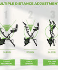 Crush Your Cardio Game On This Smooth Five In One Folding Exercise Bike showing multiple distance adjustments and folding states.