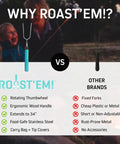 Comparison of Extra Long Rotating Marshmallow Roasting Sticks Set Of 5 with another brand by a campfire.