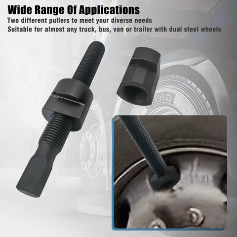 Dual Wheel Separator Tool Set With 11 Threads One Piece Pusher Hub Removal Kit close-up of screw and nut component