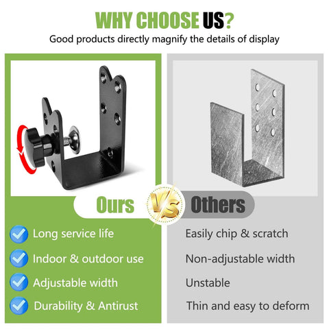 Comparison of Twist To Lock Door Barricade Brackets vs other brackets, highlighting adjustable width and durability attributes.