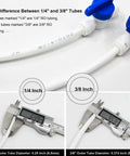 32 Ft RO Tubing Kit Must Have 20 Piece For Water Purifier And Refrigerator System Including One Quarter Inch OD Fridge Water Line showing tube size differences
