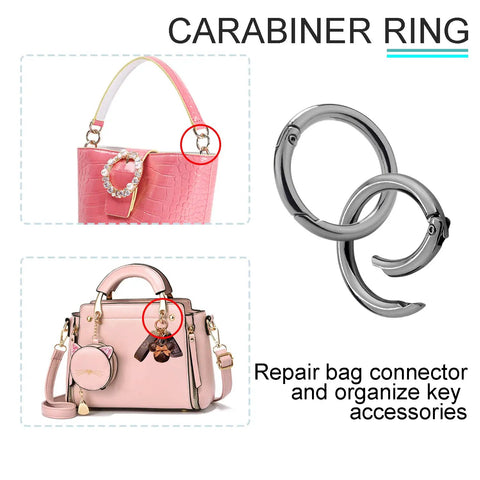 1 Inch Metal Spring O Ring Clip Keychain Set With Round Carabiner Clips Snap Hooks on pink handbags for repairs