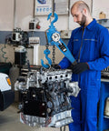 Person using Heavy Duty Workhorse Manual Lever Hoist 3300 Lbs Load Capacity 20 Ft Chain Come Along Ratchet Puller in workshop