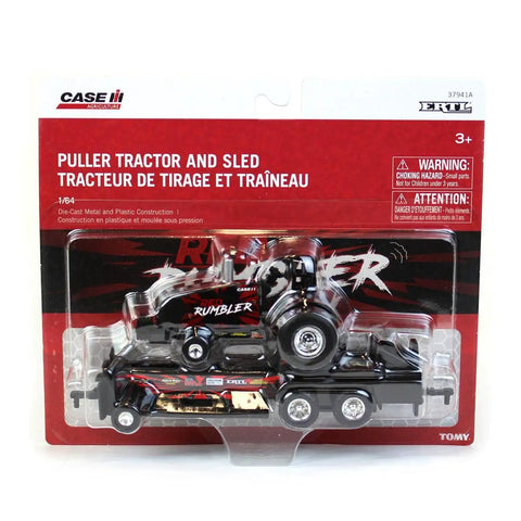 Packaging of One Sixty Fourth Magnum Red Rumbler Pulling Tractor With Sled For Collectors And Kids Three Plus Realistic Roll Bar