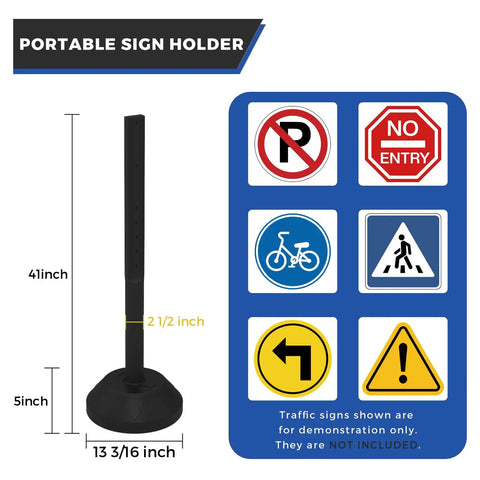 Workhorse 6 Pack Heavy Duty Sign Stands With Water Filled Base 41 Inch Adjustable Portable Sign Post Holders For Indoor Outdoor Display Safe Parking Store Warehouse And Commercial Use black stand with 13 3/16 inch base