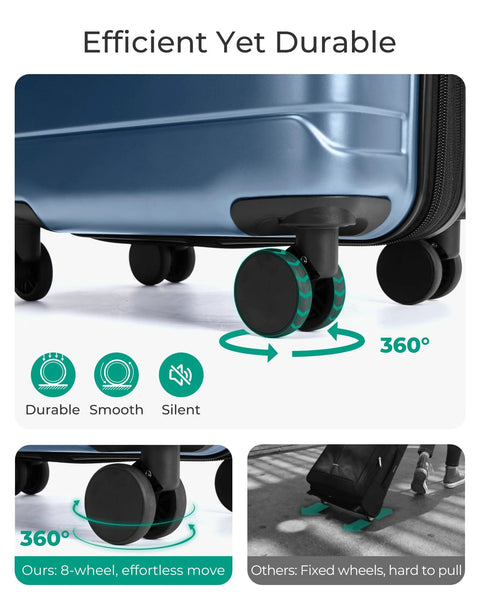 BagSmart blue 20-inch hard-shell carry-on luggage with 8 spinner wheels