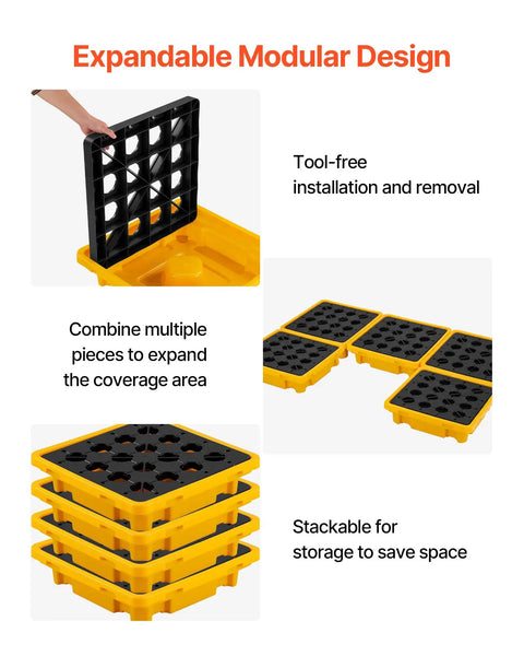 Low Profile Spill Containment Pallet For One Drum Built Tough Modular Platform With Drain 11.4 Gallon Sump Heavy Duty