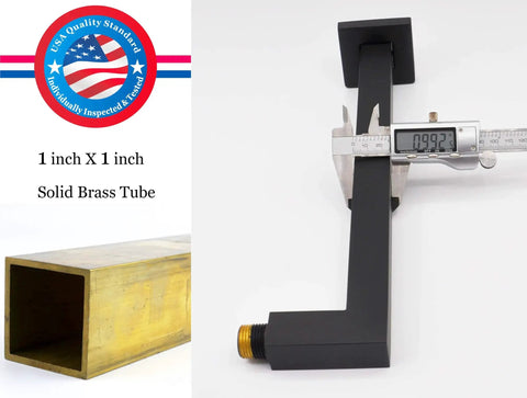 Square Shower Arm With Anti Scratch O Ring Flange 12 Inch Solid Brass Soldered 90 Degree Drop One Half NPT Tapered Threads Matte Black