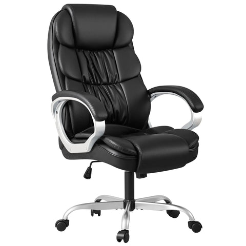 High Back PU Leather Desk Chair With Adjustable Height, Boss Level Modern Executive Swivel Task Chair Featuring Padded Armrests