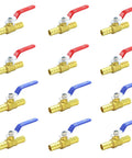 Three Quarter Inch PEX Ball Valve Kit brass full port shut off valves with blue and red handles for water 12 pack valve set